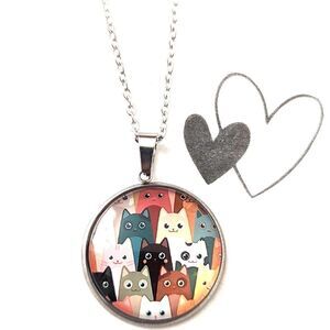 Cartoon Cats Theme Hand Crafted Stainless Steel Charm and Necklace